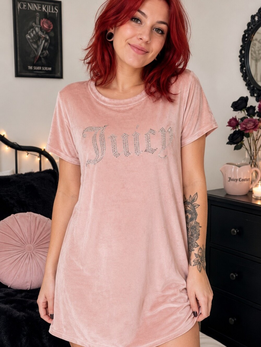 Juicy Couture Women's Blush Pink Velvet Sleep Tee